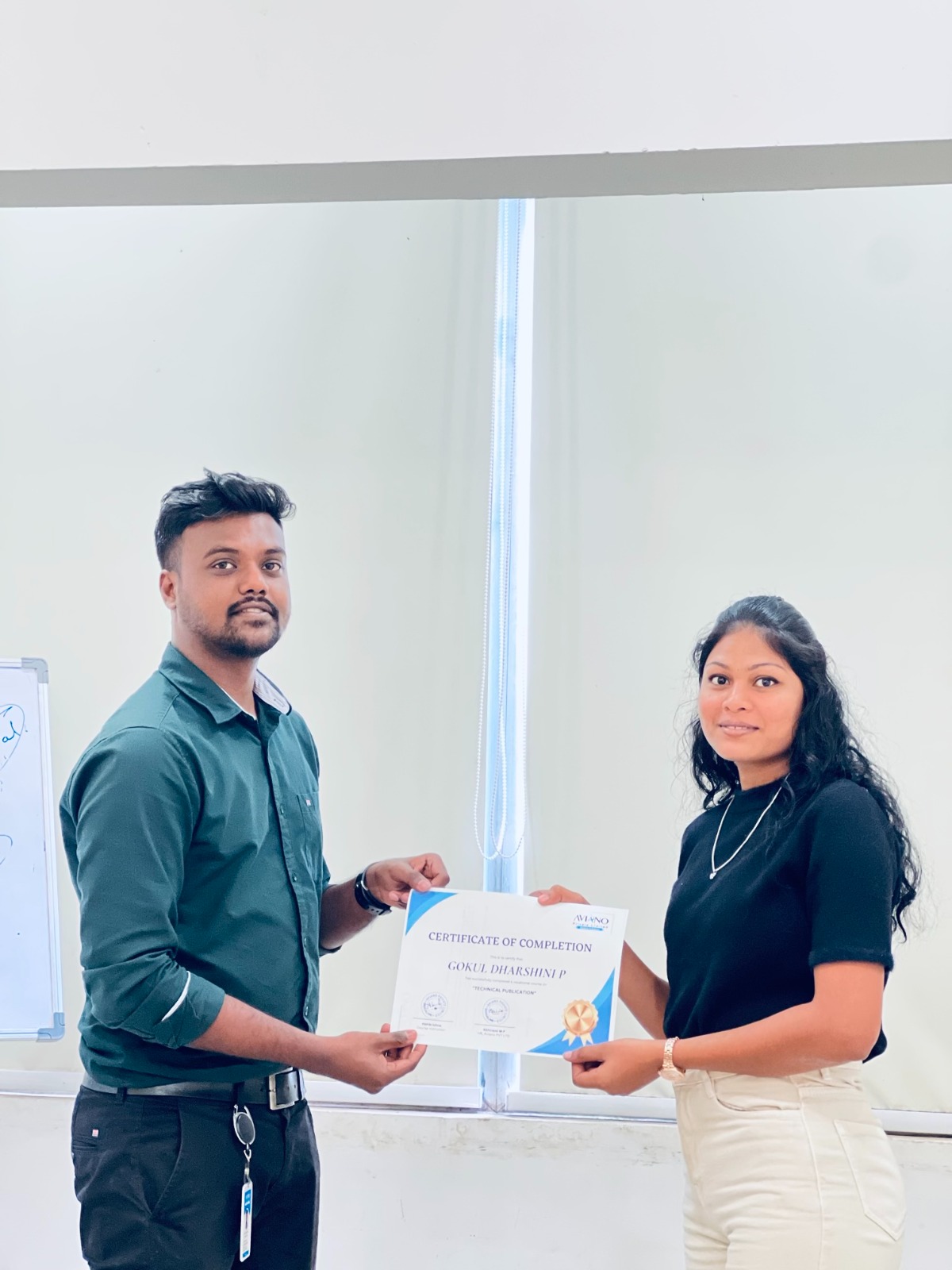 Aviano learner receiving a course completion certificate 17